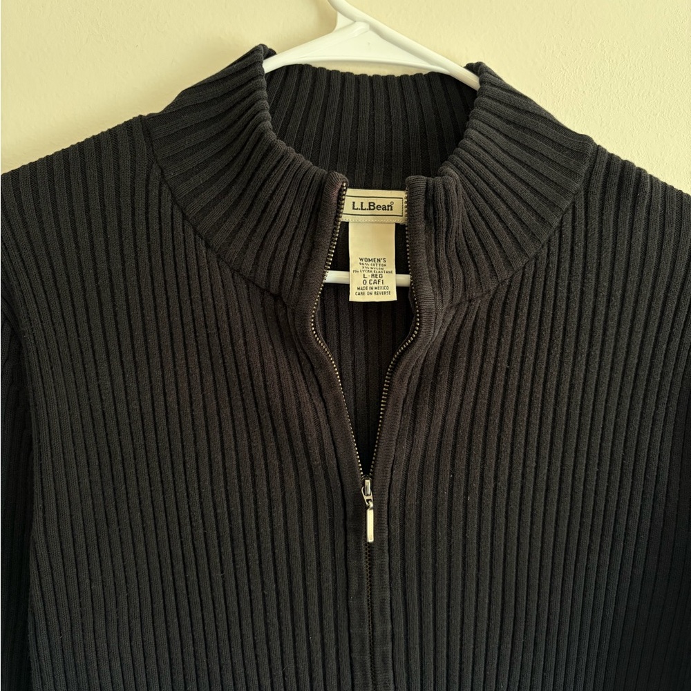 L.L. Bean Charcoal Ribbed Double Zip-Up Sweater - Picture 2 of 3